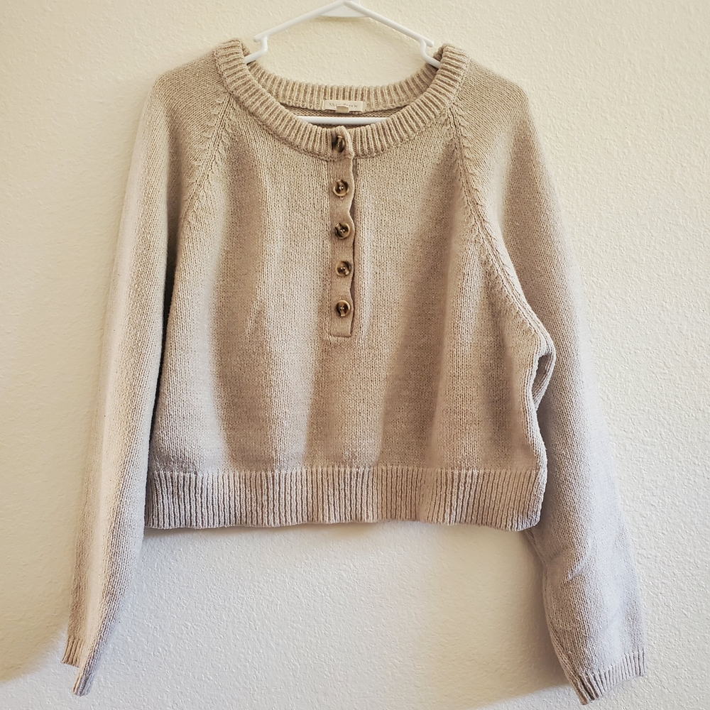 Shop Stevie Women's Beige Buttoned Crew Neck Sweater Size L
